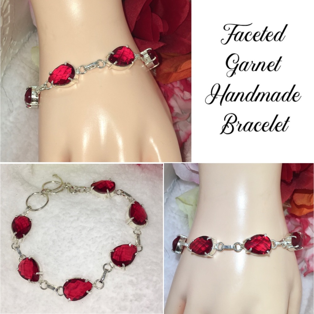 Exquisite Tear Drop Red Garnet Vintage Bracelet